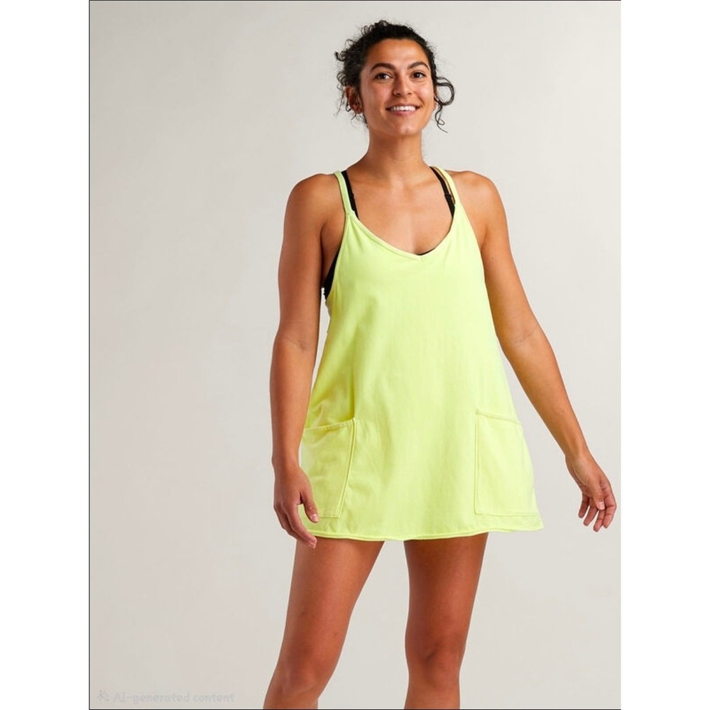 Free People Movement Hot Shot Yellow Racerback Tank Mini Dress Tunic Womens L